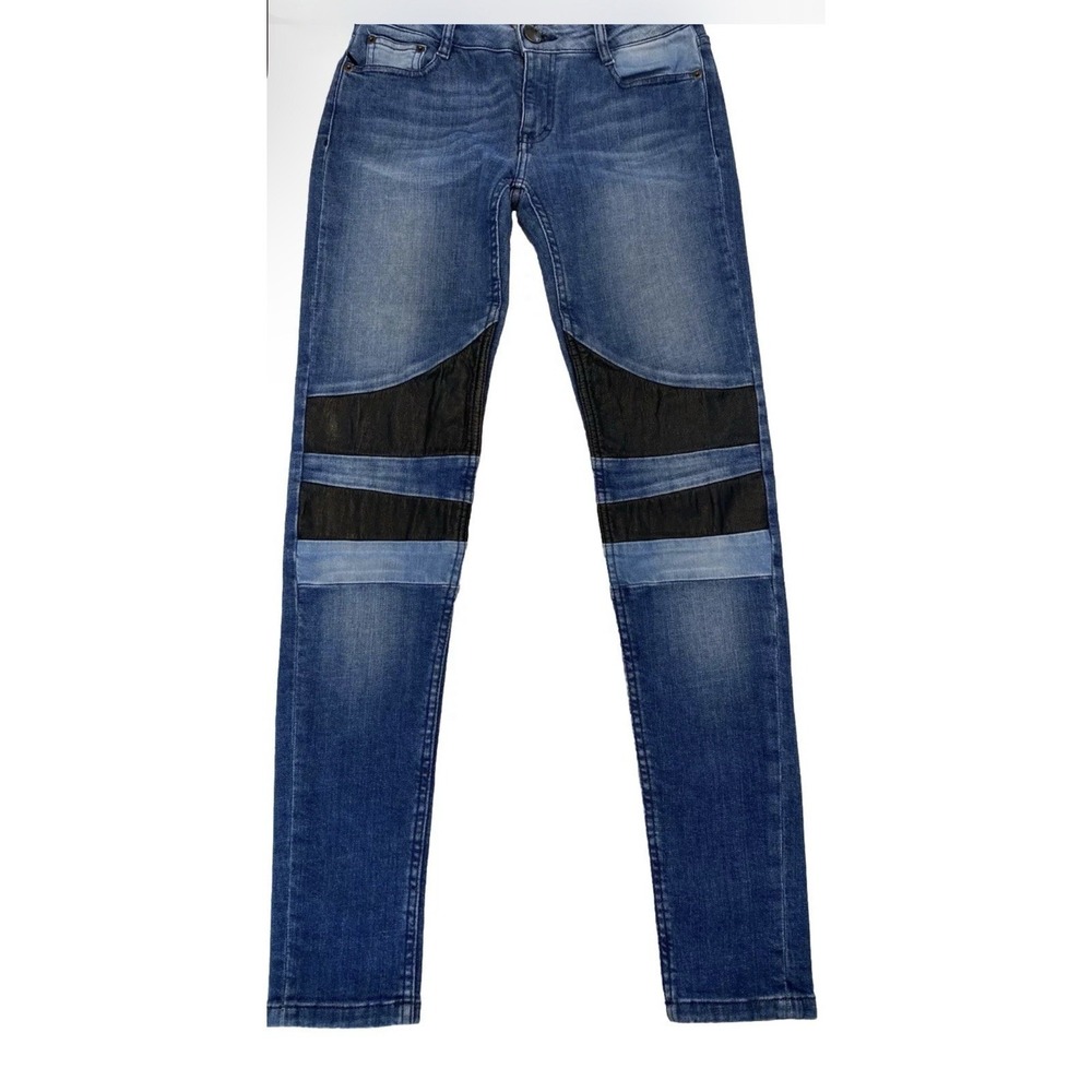 Maje Blue Jean/Black Leather with Accents Skinny Jeans Size 36 US 26